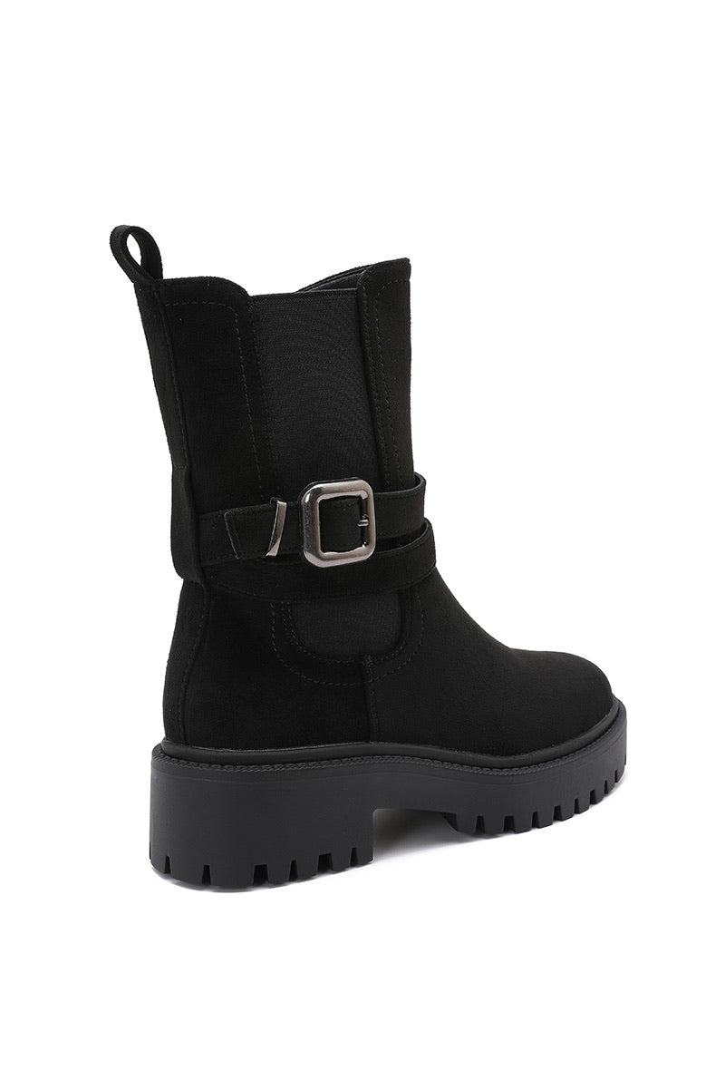 Bottines Suédine Boucle Semelle Chunky- Noir