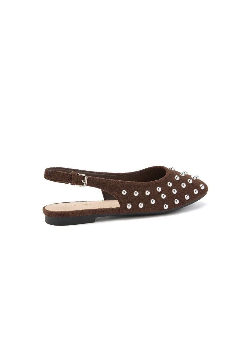 Ballerines slingback en daim avec clous- Marron