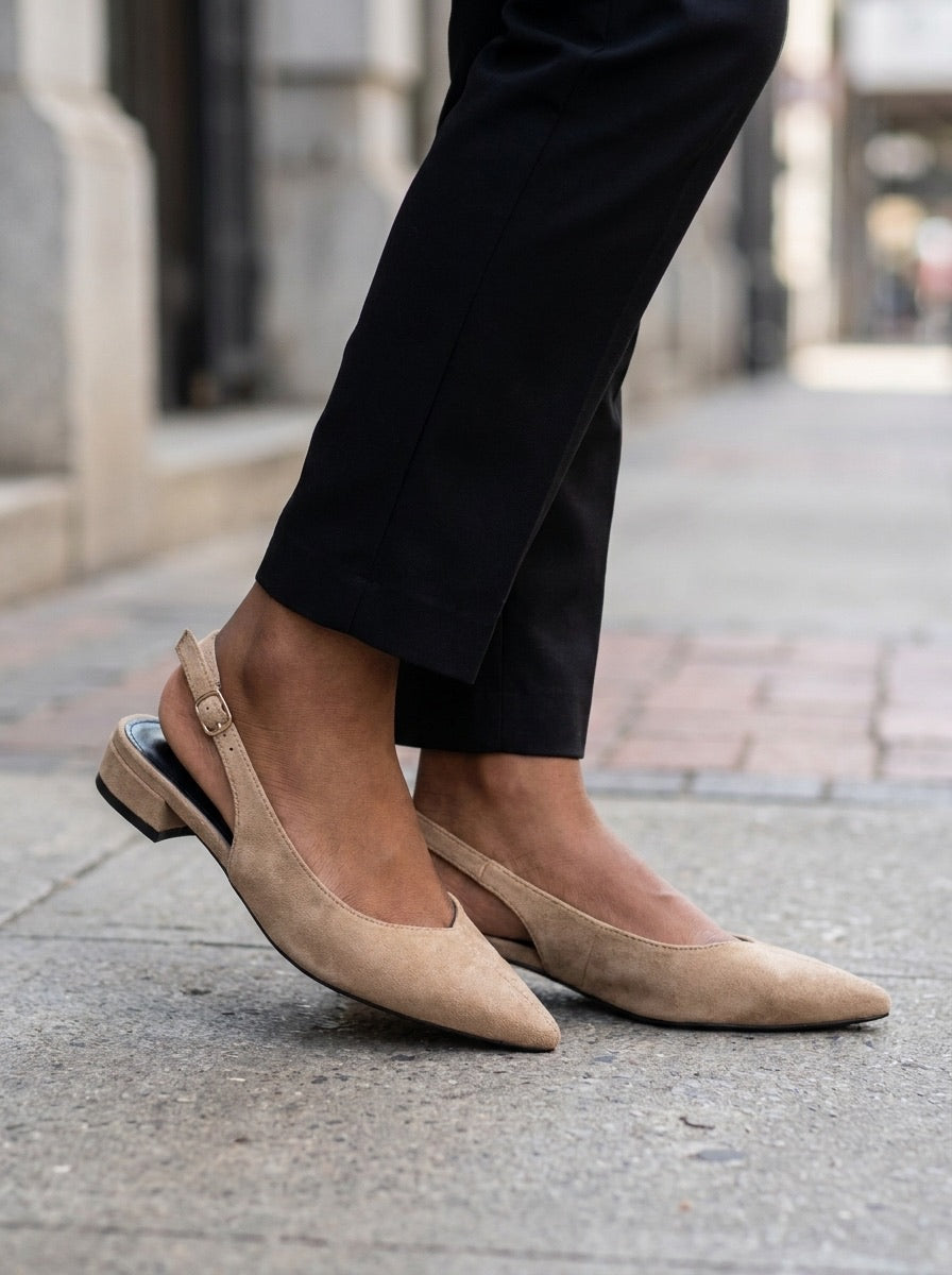 Slingbacks pointu en daim- Beige