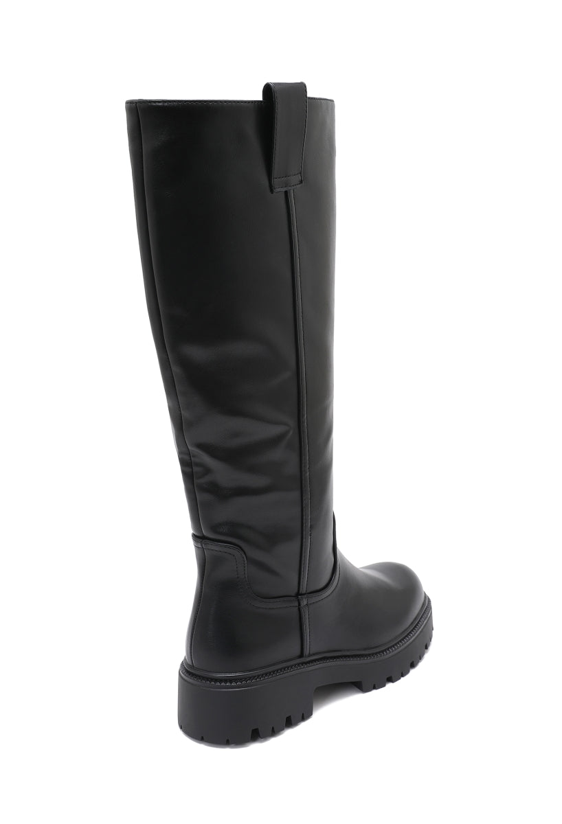 Bottes Hautes Cuir Semelle Chunky- Noir