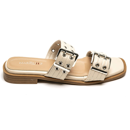 Metallic buckle slides - Nude