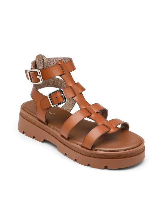 Buckle Gladiator Sandals - Camel