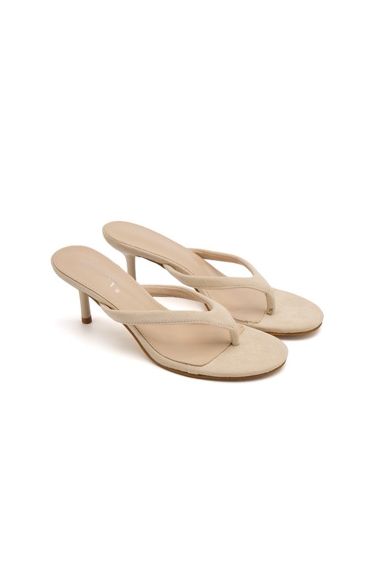 Heeled Thong Mules - Beige