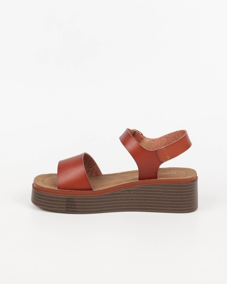 Camel Wedge Sandals with Straps