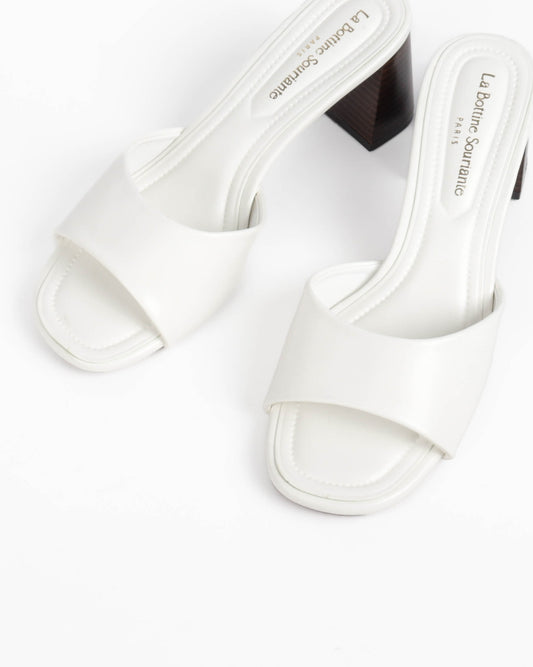 Block Heel Mules - White