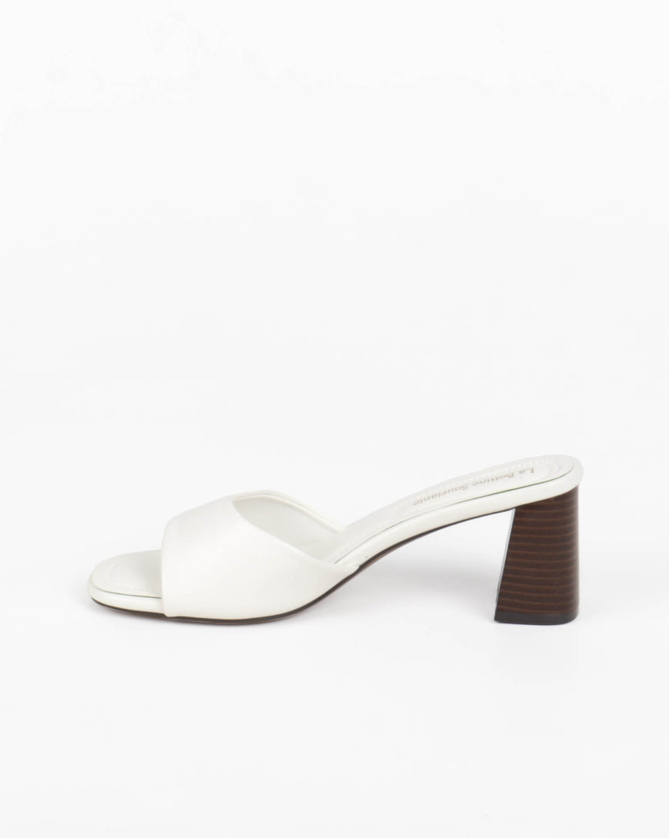 Block Heel Mules - White