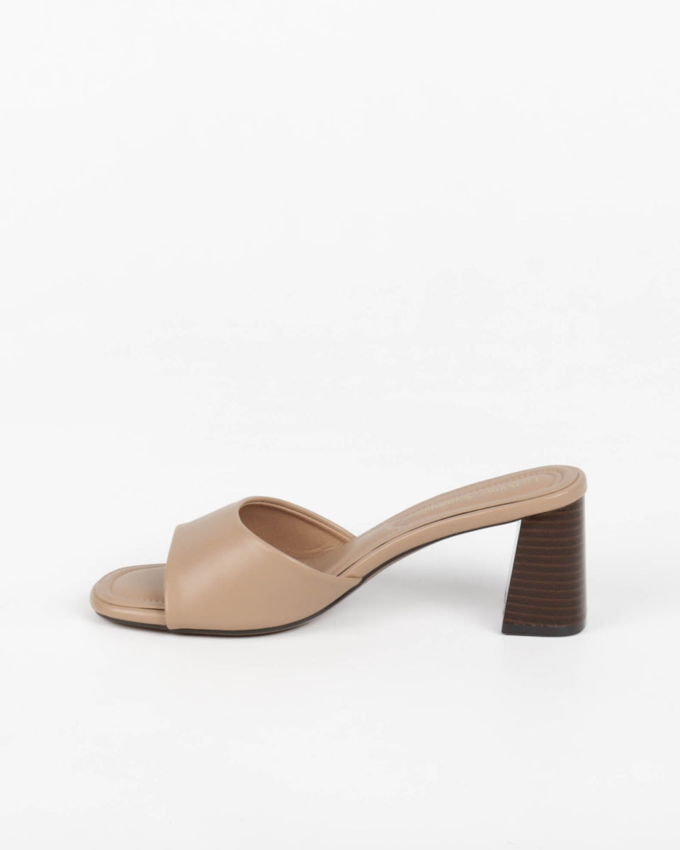 Block Heel Mules - Nude