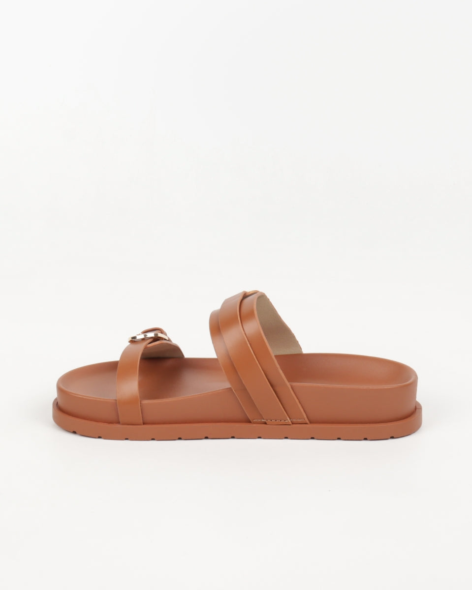 Flat Buckle Sandals - Camel