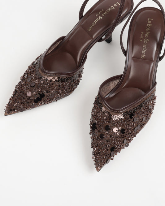 Sequined Pumps - Brown