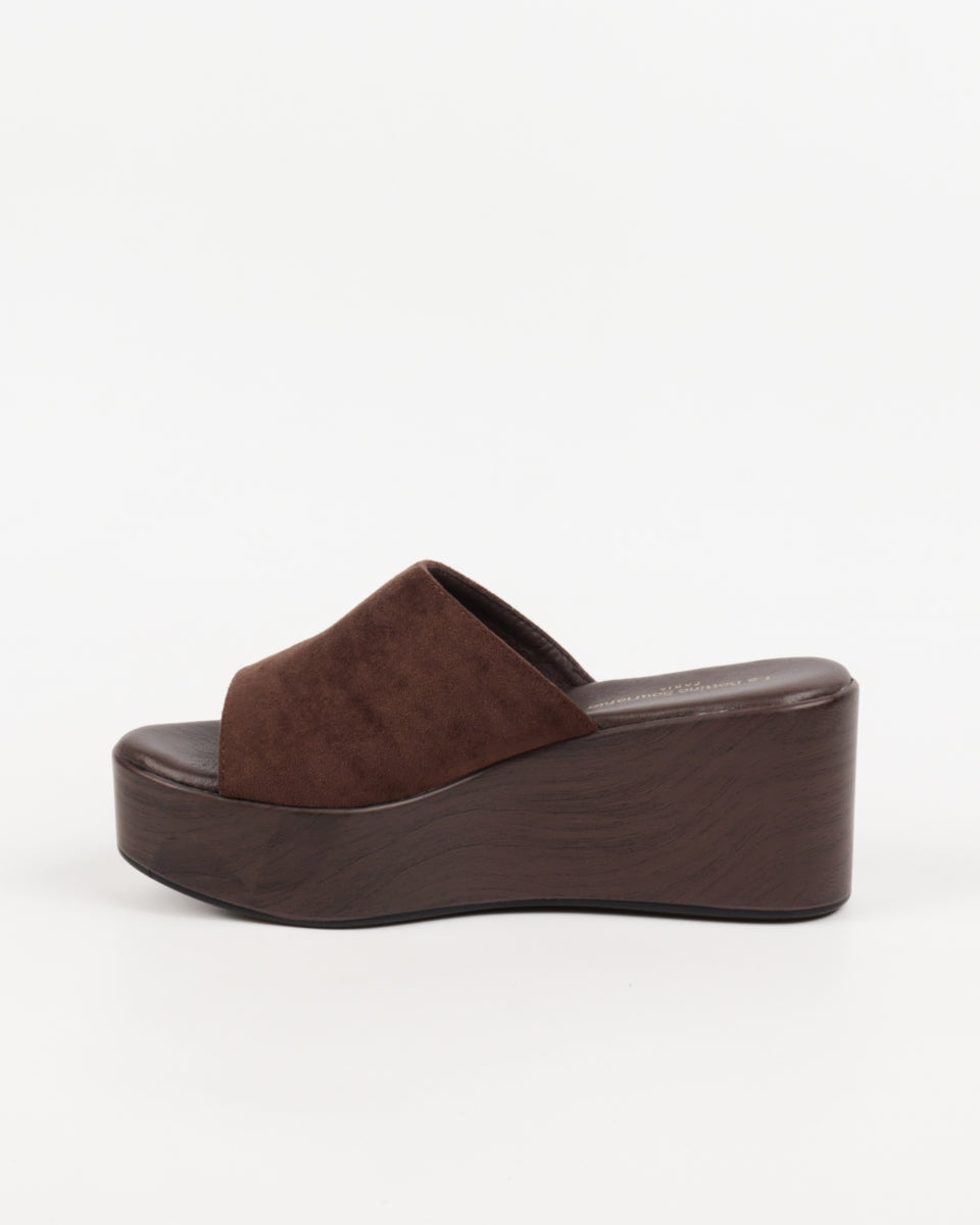 Wood-Effect Wedge Mules - Brown