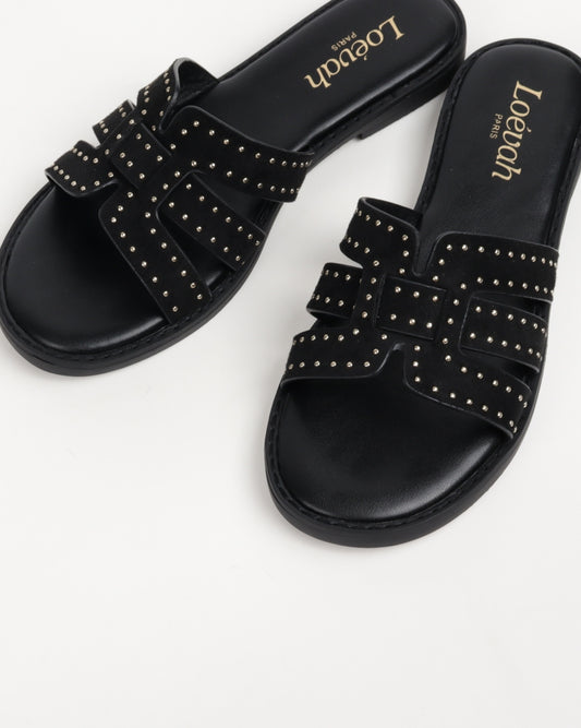 Studded Flat Sandals - Black