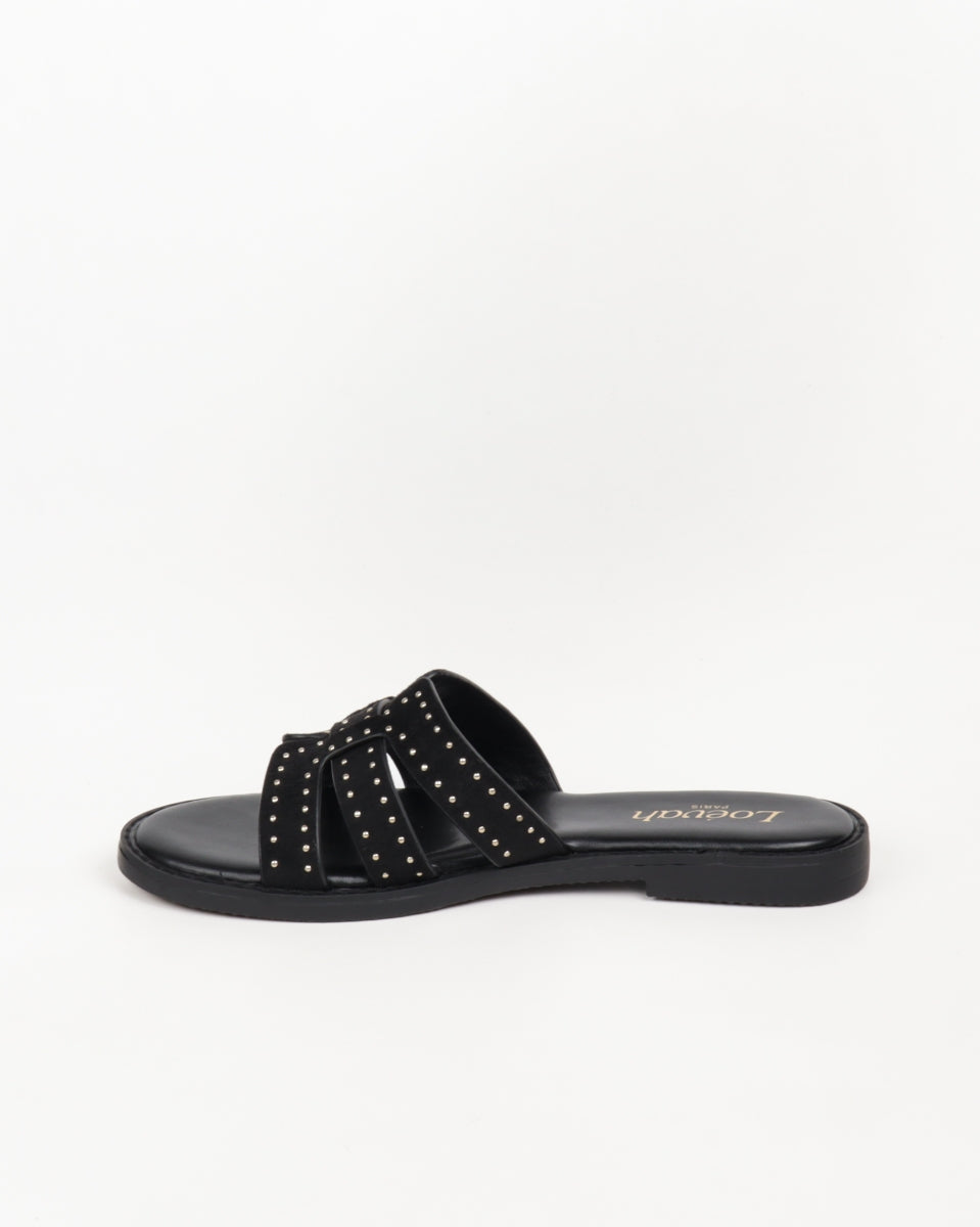 Studded Flat Sandals - Black
