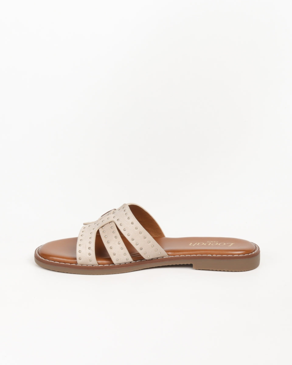 Flat Studded Sandals - Beige