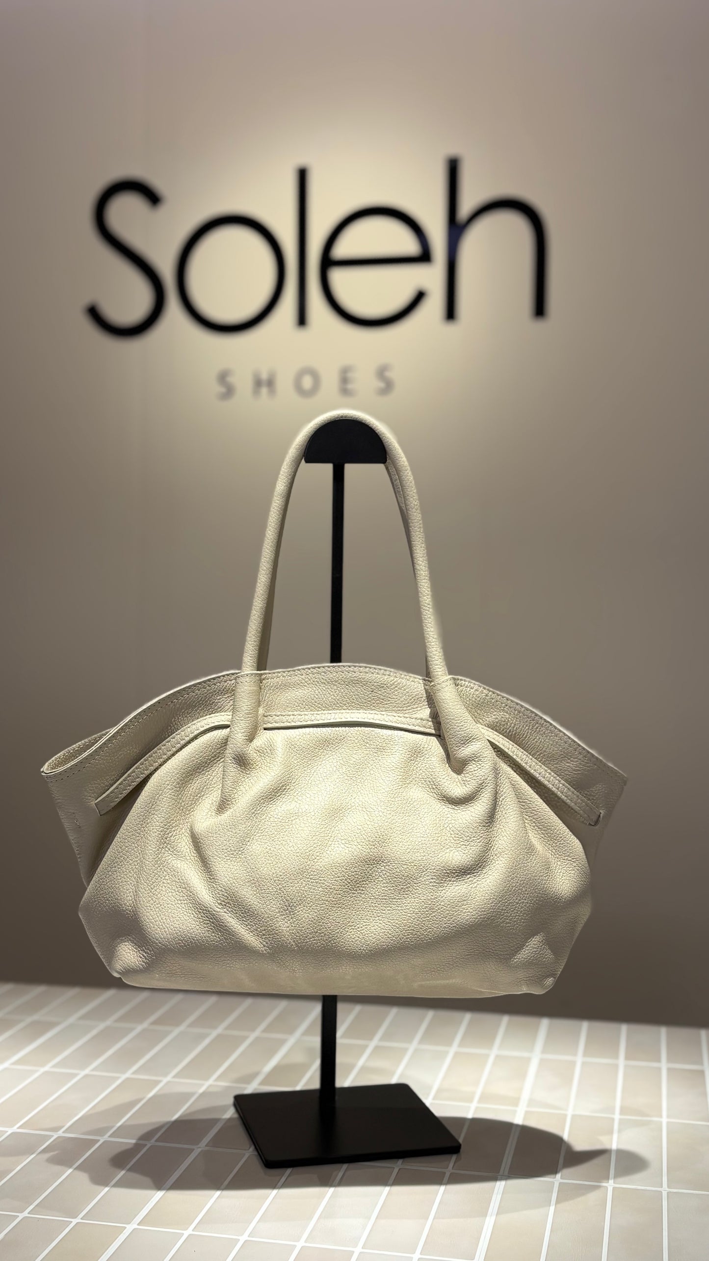 Sac à bandoulière femme en cuir taille moyenne - Beige
