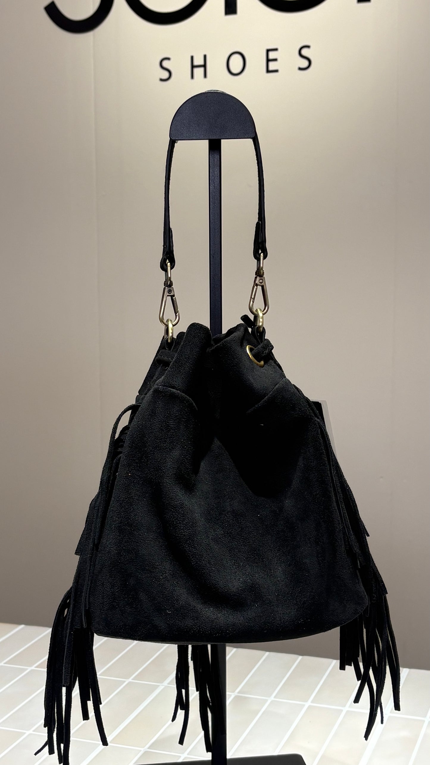 Sac en effet daim avec franges- Noir