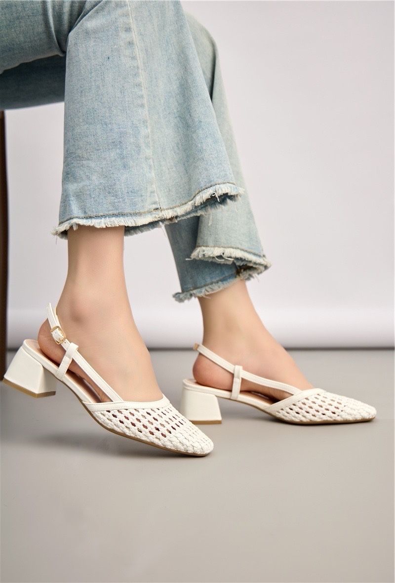 Braided Slingback Sandals - White