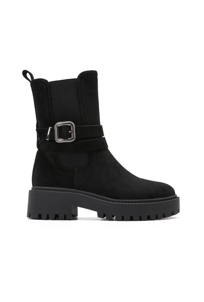 Bottines Suédine Boucle Semelle Chunky- Noir