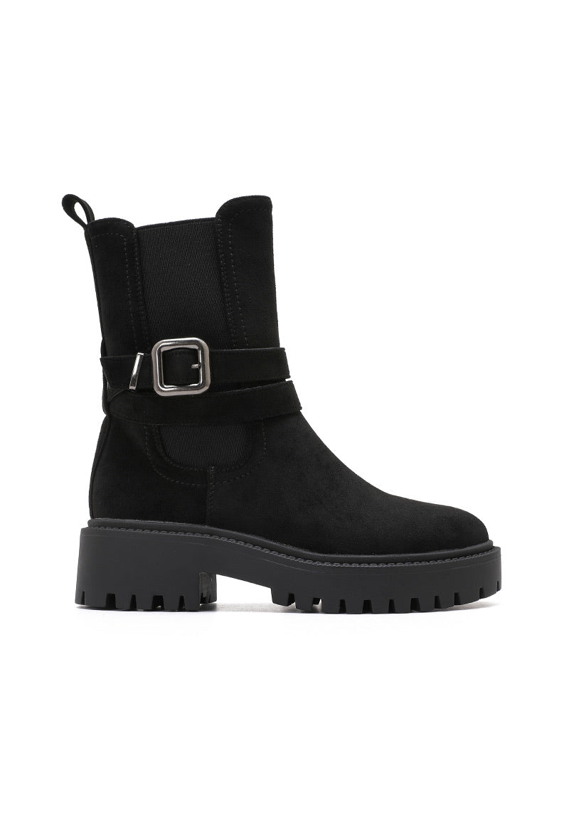 Bottines Suédine Boucle Semelle Chunky- Noir