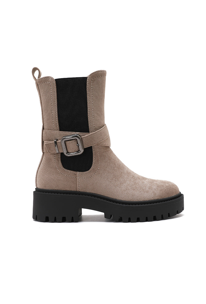 Bottines Suédine Boucle Semelle Chunky- Taupe