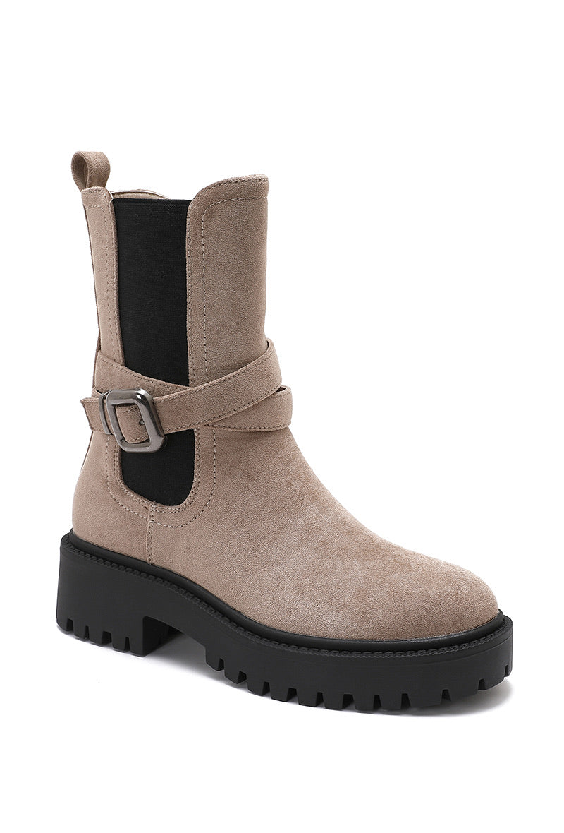 Bottines Suédine Boucle Semelle Chunky- Taupe