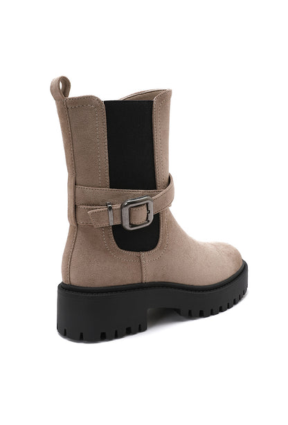 Bottines Suédine Boucle Semelle Chunky- Taupe