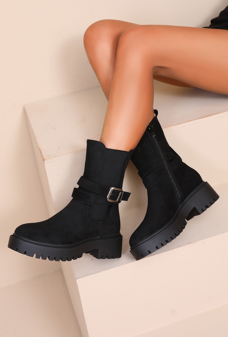 Bottines Suédine Boucle Semelle Chunky- Noir