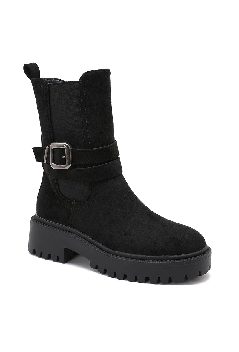 Bottines Suédine Boucle Semelle Chunky- Noir