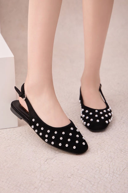 Ballerines slingback en daim avec clous- Noir
