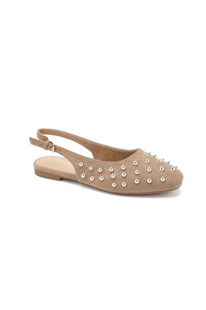 Ballerines slingback en daim avec clous- Taupe