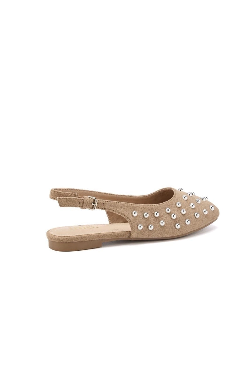 Ballerines slingback en daim avec clous- Taupe