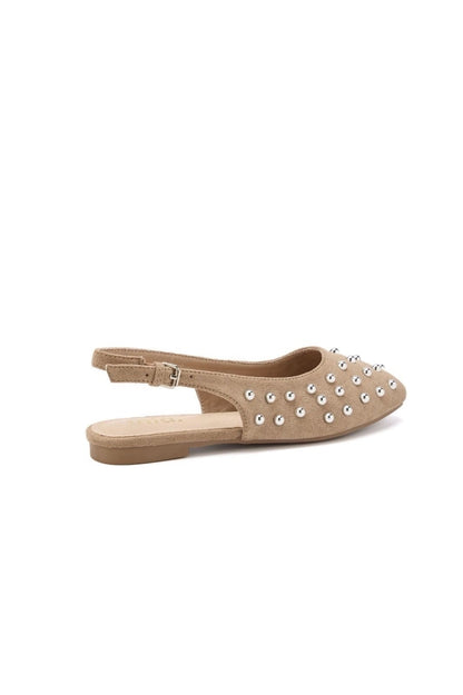 Ballerines slingback en daim avec clous- Taupe