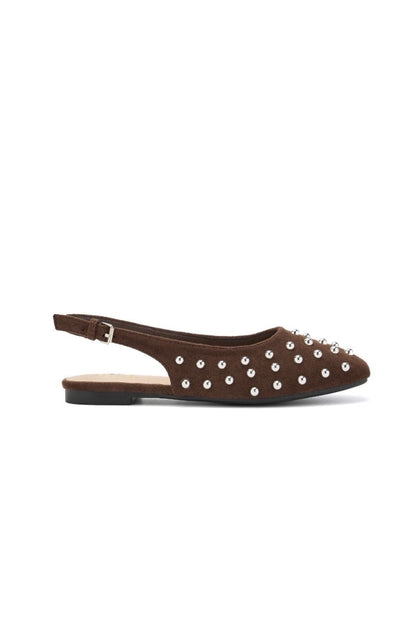 Ballerines slingback en daim avec clous- Marron