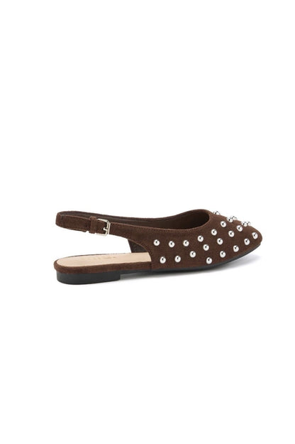 Ballerines slingback en daim avec clous- Marron