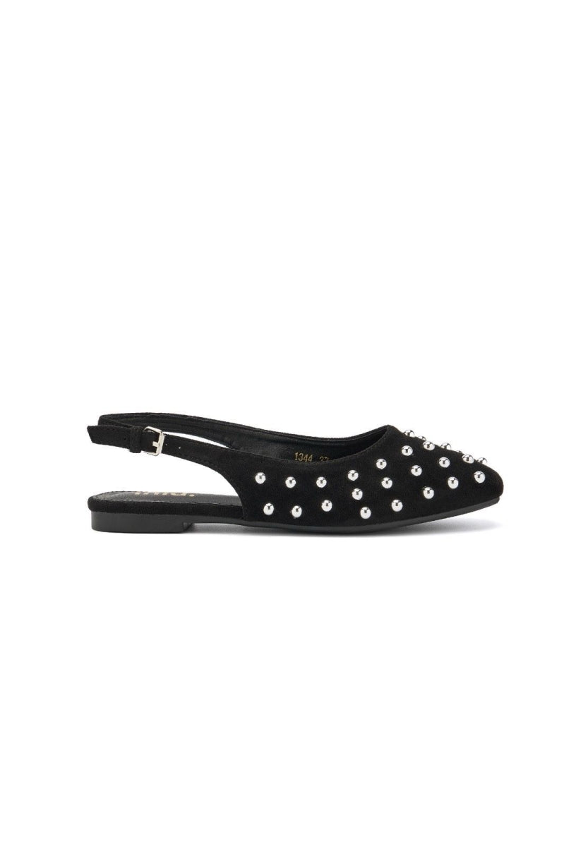 Ballerines slingback en daim avec clous- Noir