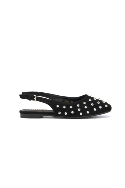 Ballerines slingback en daim avec clous- Noir