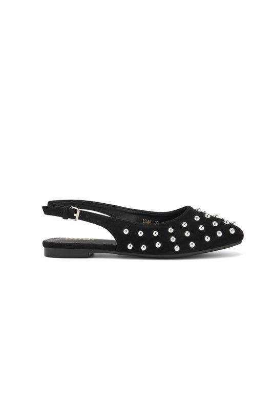 Ballerines slingback en daim avec clous- Noir