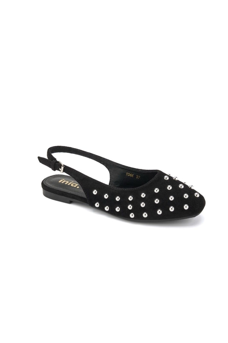 Ballerines slingback en daim avec clous- Noir