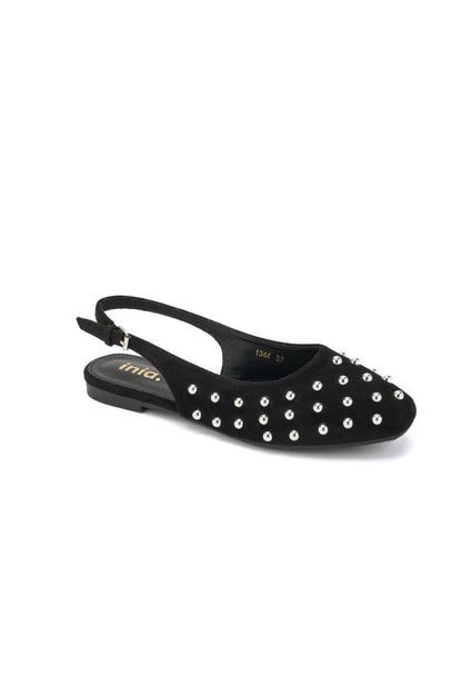 Ballerines slingback en daim avec clous- Noir