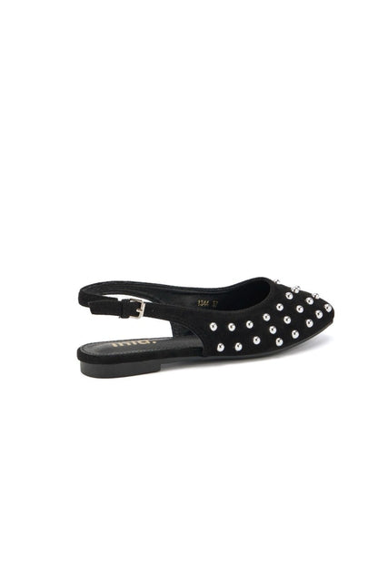 Ballerines slingback en daim avec clous- Noir