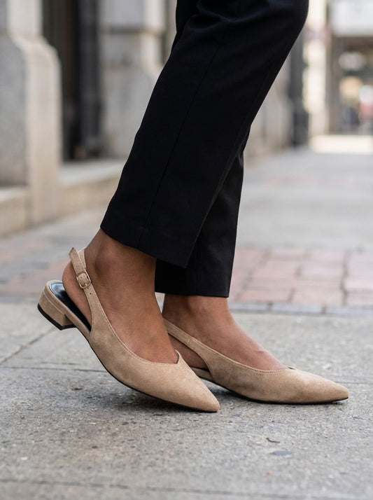 Slingbacks pointu en daim- Beige