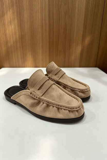 Mocassins mules en daim- Beige
