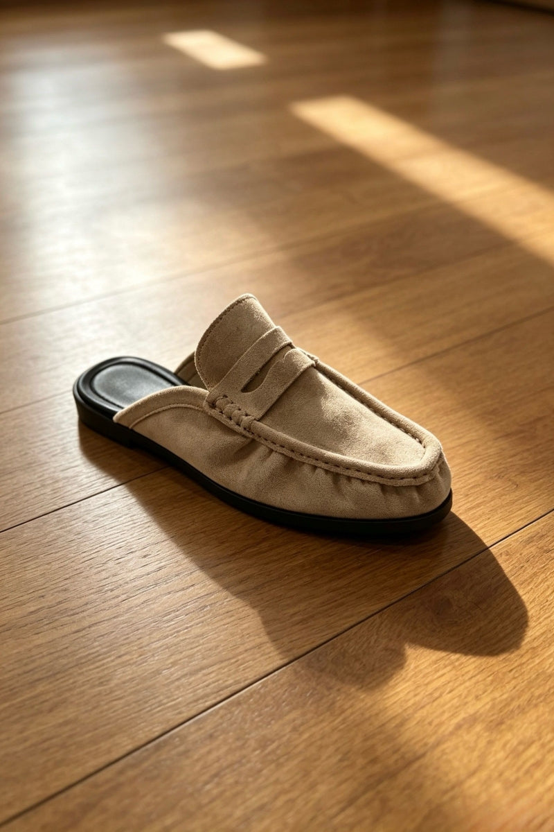 Mocassins mules en daim- Beige