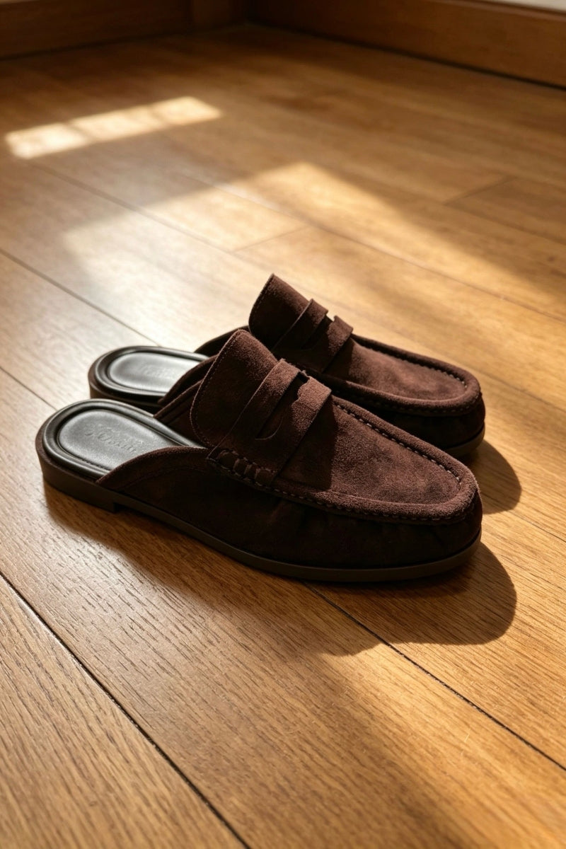 Mocassins mules en daim- Brun