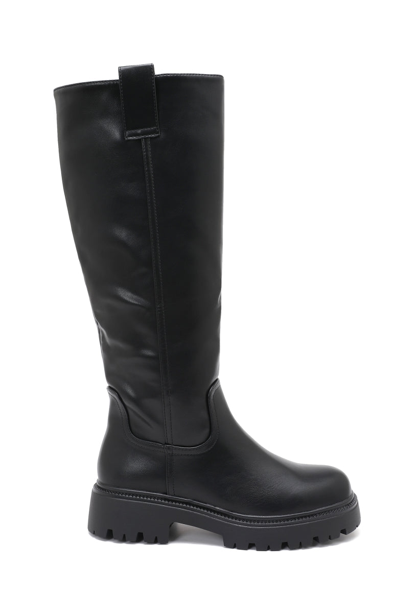 Bottes Hautes Cuir Semelle Chunky- Noir