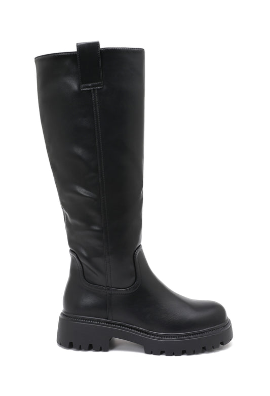 Bottes Hautes Cuir Semelle Chunky- Noir