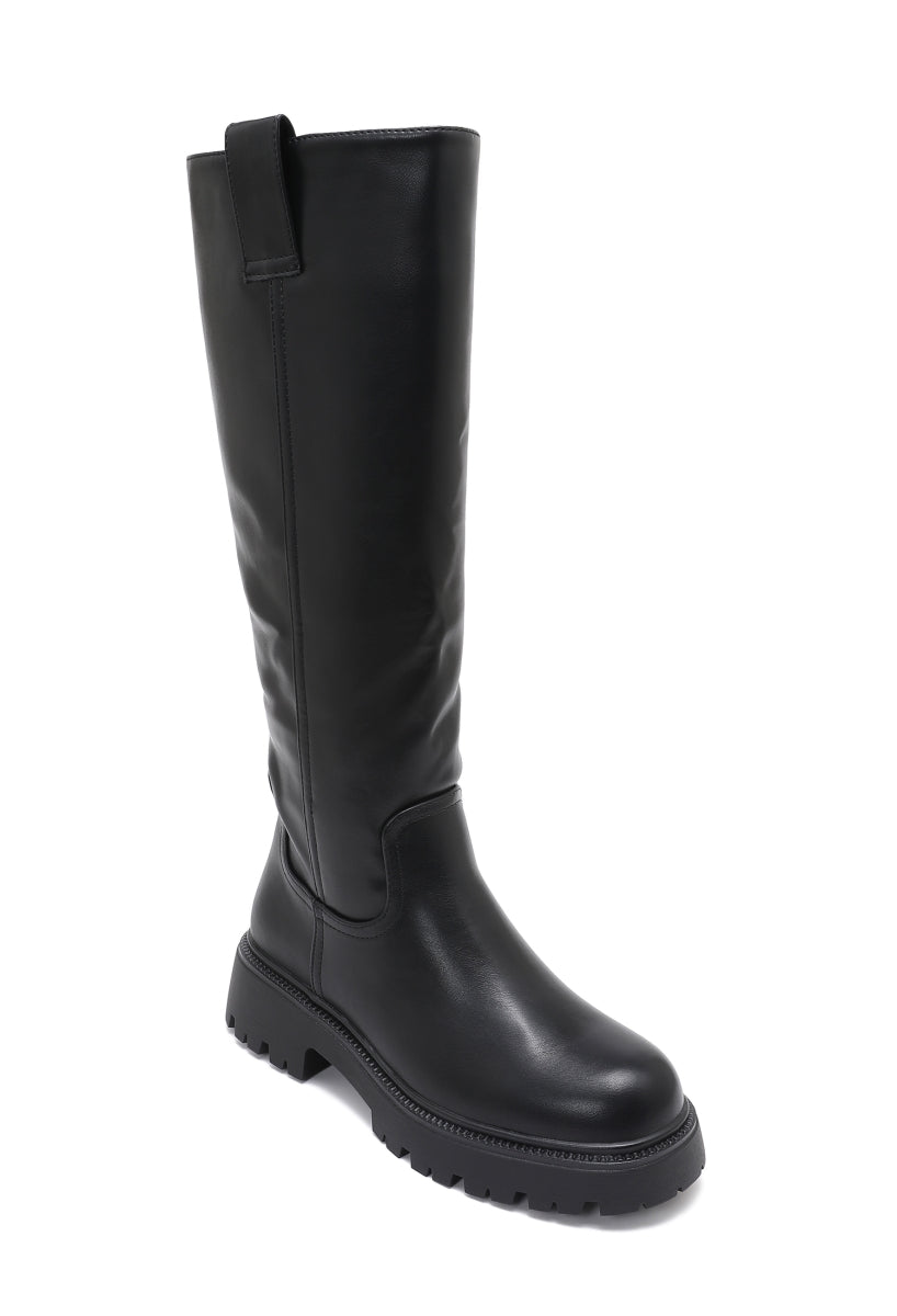 Bottes Hautes Cuir Semelle Chunky- Noir