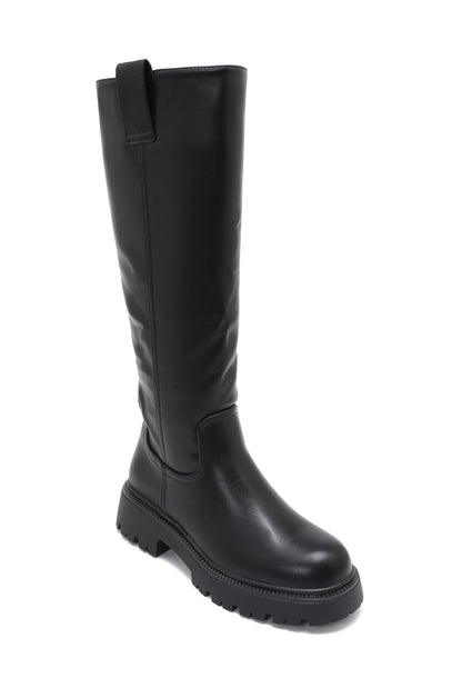 Bottes Hautes Cuir Semelle Chunky- Noir