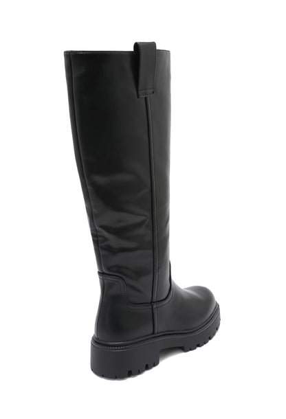 Bottes Hautes Cuir Semelle Chunky- Noir