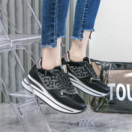 Baskets compensées à strass léopard- Noir