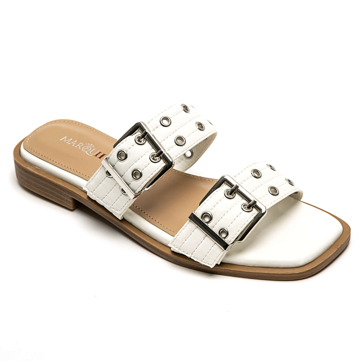 Metallic Buckle Slides - White